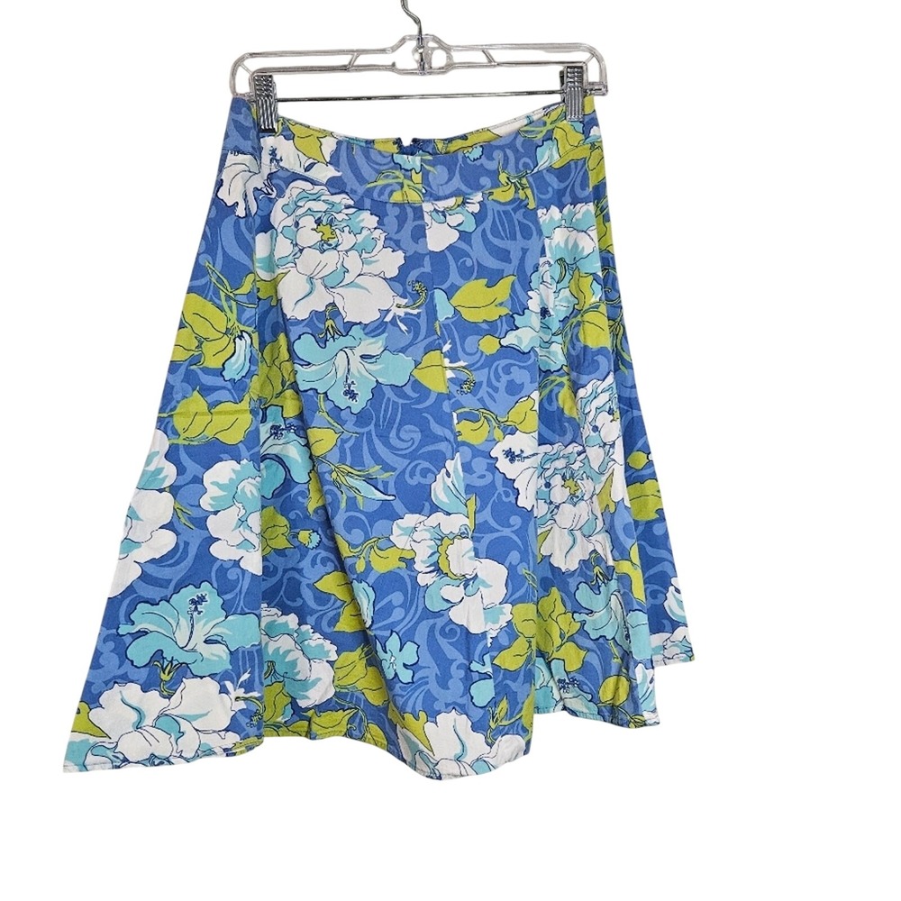 St. John's Bay Floral A-Line Skirt Blue Green Tropical Cotton Sz 6 VTG Summer